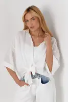 Женская рубашка oversize с четвертным рукавом - белый цвет, S