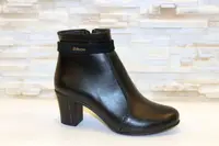 Ботильоны женские черные на каблуке натуральная кожа Д521
