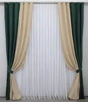 Комбіновані (2 шт.1,5х2,5м.) штори з мікровелюра. Колір зелений з бежевим. Код 014дк (840-971ш) 10-740