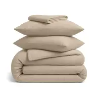 Полуторное постельное белье муслин с простыней на резинке BEIGE