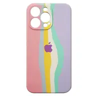 Силиконовый чехол для iPhone 13 Pro - Rainbow, Разноцветный / Светлый розовый