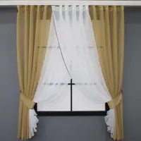 Кухонные шторки (400х170см.) с подвязками. Цвет темно-бежевый с белым. Код 096к