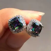Серьги гвоздики с цветными камнями код 2233