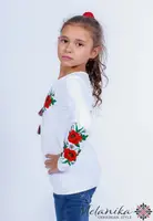 Вишита сорочка для дівчини з довгим рукавом з маками на грудях "Поле з маком"