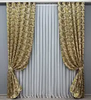 Комплект (2шт. 1,45х2,7м.) жакардових штор "Завиток" з люрексом. Колір бежевий з венге та золотистим. Код 1643ш 33-0540