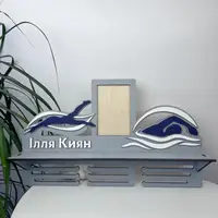 Именная медальница для пловца с полкой для кубков и фоторамкой