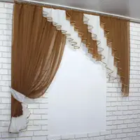 Кухонний комплект, шторка з ламбрекеном. На карниз 1,5-2м. Колір коричневий з молочним. Код 070к