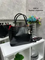 Черная с красным - стильная сумка на три отделения, дорогой турецкий материал с крокодиловым принтом (0207-4)