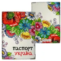 Обложка на паспорт Україна різнокольорові квіти (ткань)