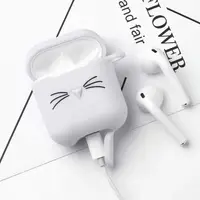 Чехол для AirPods 2/ 1 series - Кот с усами, силиконовый, Белый
