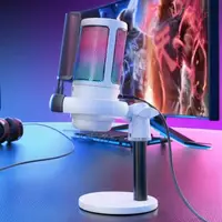 Мікрофон для ПК і ноутбука ME6S настільний для стрімінгу з RGB-підсвічуванням USB, шумозаглушенням, кардіоїдною діаграмою, білий