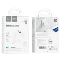 Адаптер сетевой HOCO Type-C to Lightning Cable Lucky dual-port  charger set C111A |1USB/1Type-C, 30W/3A, PD/QC|