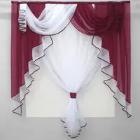 Кухонная (150х170см.) занавесь, ламбрекен и тюль. Цвет бордовый с белым. Код 067к