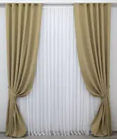 Комплект (2шт. 1х2.85м.) готових штор, із тканини жатка-жакард. Колір темний беж. Код 704ш 31-310