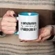 Кружка "Я - воспитатель, а в чем твоя суперсила?", Голубой, украинская, Деревянная подарочная коробка с гравировкой, 330 мл