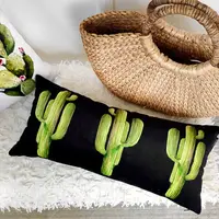 Подушка для дивана бархатная Кактусы на черном фоне 50x24 см (52BP_FLORA007)