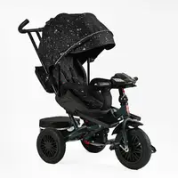 Детский велосипед 3-х колесный BestTrike, поворотное сиденье, колеса резиновые надувные, корзина, музыкальная фара, USB, Bluetooth. Black (145108)
