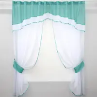 Кухонный комплект, (280х170см.) шторки с ламбрекеном и подхватами. Цвет белый с бирюзовым. Код 084к 52-0566