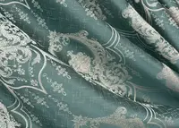 Комплект штор (2шт. 1х2,9м.) из ткани парча. Цвет бирюзовый с молочным. Код 1777ш 31-097