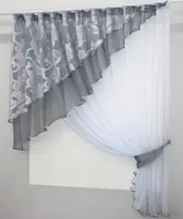 Кухонний комплект (280х170см.), шторка з ламбрекеном. Колір сірий з білим. Код 00к 59-815