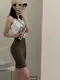 Треки женские бифлекс с подтяжкой внутри 19082 3XL коричневые
