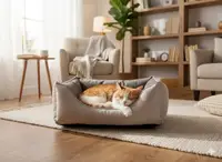 Лежак для собак и котов Мрия двусторонний бежевый+коричневый