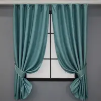 Комплект (2шт. 1,3х1,7м.) коротких штор, лен-блэкаут "Лен Мешковина". Цвет бирюзовый. Код 511ш 35-0098
