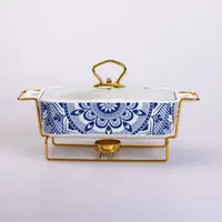 Мармит керамический со стеклянной крышкой 38х18.5х15.5 см на металлической подставке 1 л SA1107-S