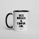 Кружка "Sex Drugs & Corvalol", Черный, английский, Деревянная подарочная коробка с гравировкой, 330 мл