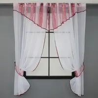 Кухонные шторы (280х170см.) с ламбрекеном, на карниз 1-1,5м. Цвет белый с бордовым. Код 084к 52-0850