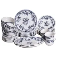 Столовый набор посуды тарелок и чашек 32 предмета на 6 персон Vintage Elegant фарфоровый, обеденный столовый сервиз тарелок Синий YY78-6A