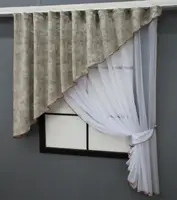 Кухонний комплект (270х170см.) шторка з ламбрекеном. Колір білий з сіро-бежевим. Код 039к 52-0948