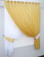 Кухонний комплект (280х170см.), шторки с підв'язками. "Дует". Колір бурштиновий з білим. Код 076к