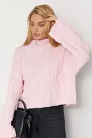В'язаний  светр із косичками - рожевий цвет, ONE SIZE