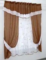 Кухонний комплект, (270х170см.) шторки з тюлю і ламбрекеном. Колір коричневий з білим. Код 081к 50-910