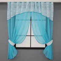 Кухонный комплект, (280х170см.) шторки с ламбрекеном и подхватами. Цвет лазурный с белым. Код 084к 52-0825