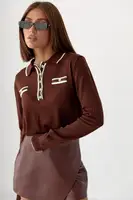 Кофта-поло з імітованими кишенями - коричневий цвет, ONE SIZE