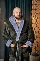 Халат чоловічий махровий з капюшоном теплий 4002 хакі сірий