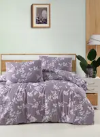 Семейное Турецкое Постельное белье First Choice Homesko Santino Purple (Простынь на резинке)
