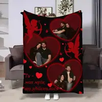Плед 3D зі своїм фото для закоханих Три серця кохання Black 32500 135х160 см