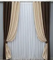 Комбіновані (2шт. 1,5х2,7м.) штори з тканини блекаут-софт. Колір коричневий з пісочним. Код 014дк (466-143ш) 10-871