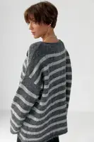 Тепла в'язана кофта oversize у смужку - сірий колір, ONE SIZE
