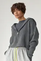 В'язаний короткий кардиган з довгим коміром - сірий цвет, ONE SIZE