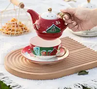 Чайний набір новорічний заварник і чашка з блюдцем Christmas 9527 3 предмети