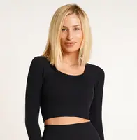 Кроп-топ лонгслив в рубчик CROP TOP RIB one size 18861 черный