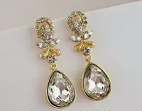 Серьги женские золотистые с белыми камнями код 623