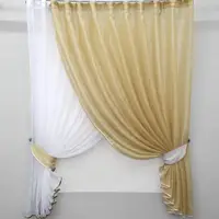 Кухонный комплект (320х170см.), шторки с подвязками. Цвет белый с темно-золотистым. Код 101к 52-0132