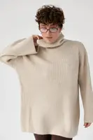Тепла в'язана туніка в рубчик - бежевий цвет, ONE SIZE