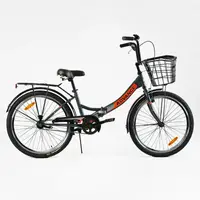 Велосипед складной 24" Corso Advance, односкоростной, складная стальная рама, корзина, багажник. Black and orange (148345)