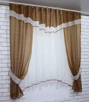 Кухонний комплект, шторки і тюль з ламбрекеном. На карниз 1,5-2м. Колір кавовий з бежевим. Код 058к